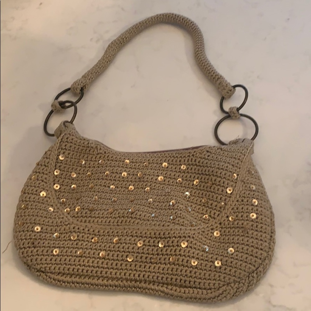 Beige and gold sequin purse